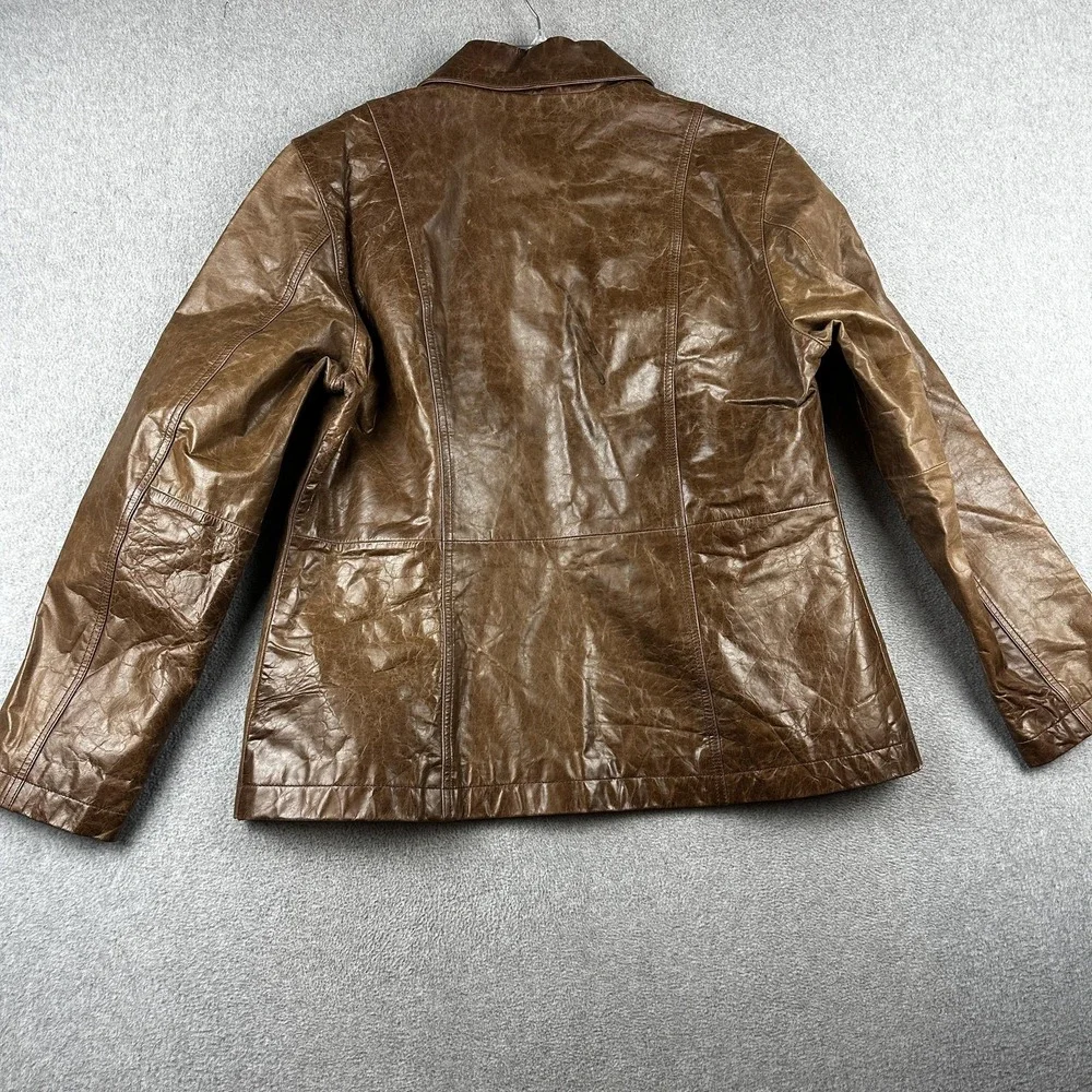 Wilsons Leather Jacket Womens Large Brown Zip Paisley Lining Collar Pockets - Picture 9 of 11